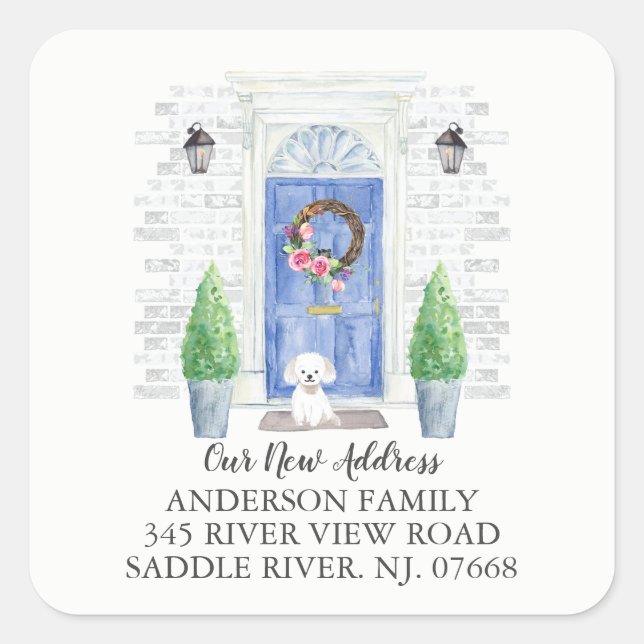 Maltese Blue Door New Address Label Sticker (Front)