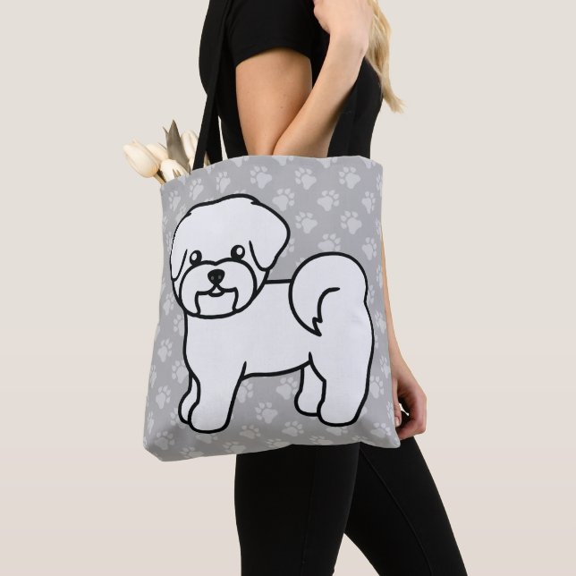 Maltese Breed Cartoon Dog Drawing Tote Bag (Close Up)