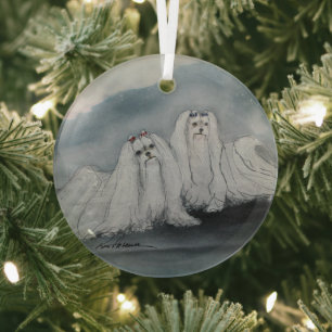 Maltese by Hevener Glass Ornament