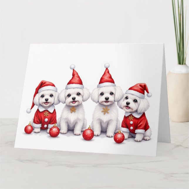 Maltese Christmas Dress Santa Hat Card (Front)