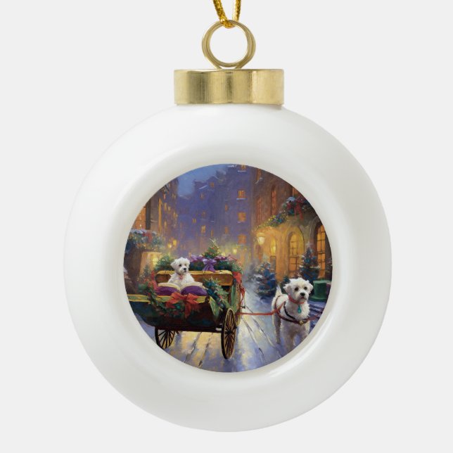 Maltese Christmas Festive Season Ceramic Ball Christmas Ornament (Front)