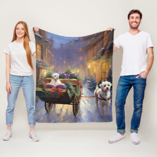 Maltese Christmas Festive Season Fleece Blanket
