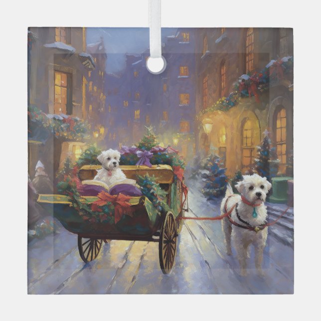 Maltese Christmas Festive Season Glass Ornament (Front)