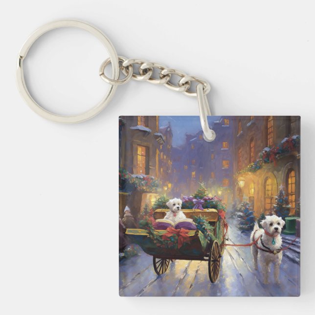 Maltese Christmas Festive Season Keychain (Front)