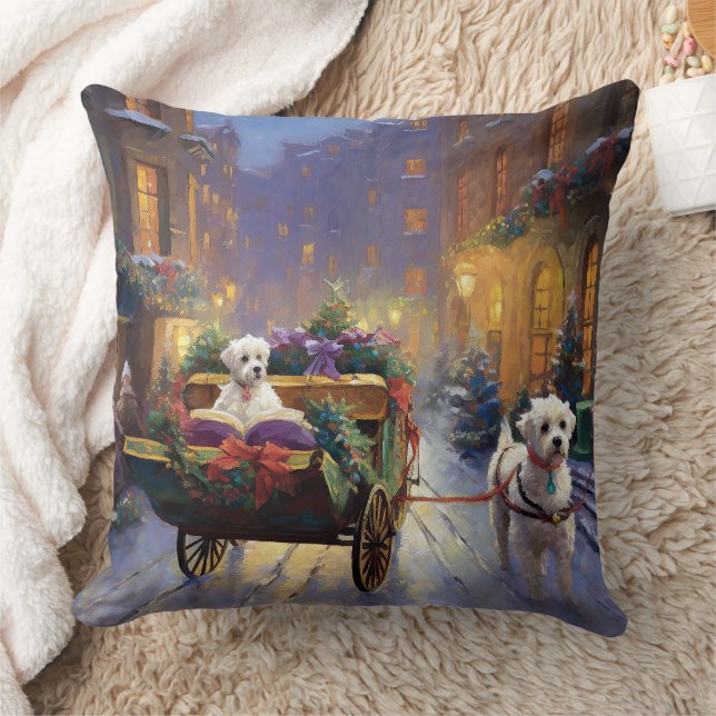 Maltese Christmas Festive Season Throw Pillow (Blanket)