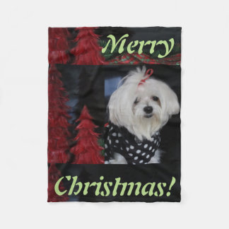 Maltese Christmas Fleece Blanket