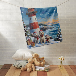 Maltese Christmas Lighthouse Holiday Baby Blanket