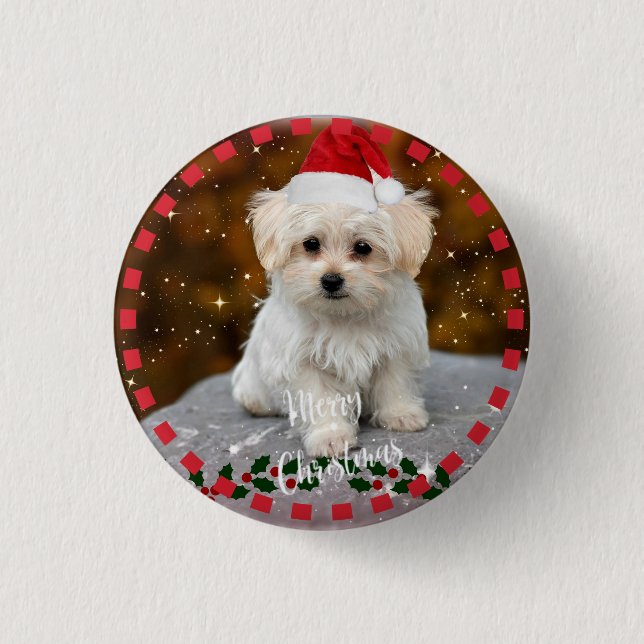 Maltese Christmas Puppy Button (Front)