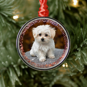 Maltese Christmas Puppy Metal Ornament