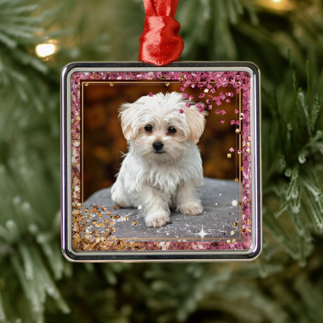 Maltese Christmas Puppy Metal Ornament (Tree)
