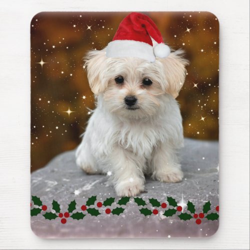 Maltese Christmas Puppy Mouse Pad