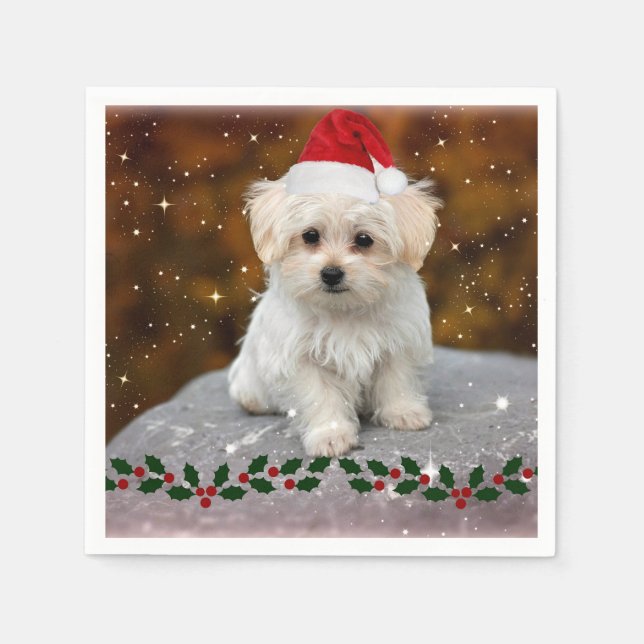 Maltese Christmas Puppy Napkins (Front)