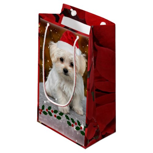 Maltese Christmas Puppy Small Gift Bag