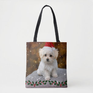 Maltese Christmas Puppy Tote Bag