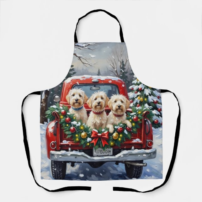 Maltese Christmas Red Truck Holiday Apron (Front)