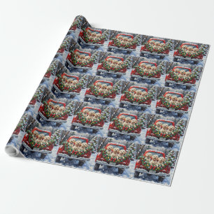 Maltese Christmas Red Truck Holiday Wrapping Paper