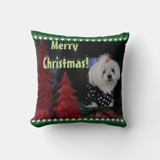Maltese Christmas Throw Pillow (Front)
