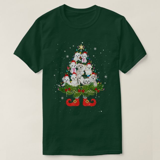 Maltese Christmas Tree Lights Cute Santa Hat Dog L T-Shirt (Design Front)