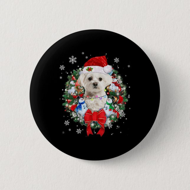 Maltese Christmas Wreath Decoration Xmas Pajamas  Button (Front)