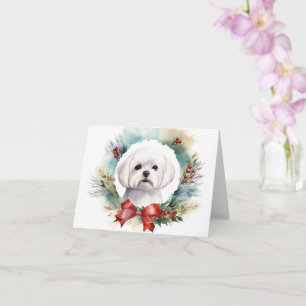 Maltese Christmas Wreath Festive Pup Card