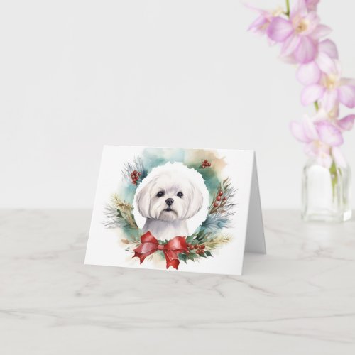 Maltese Christmas Wreath Festive Pup  Card