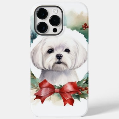 Maltese Christmas Wreath Festive Pup  Case-Mate iPhone 14 Pro Max Case
