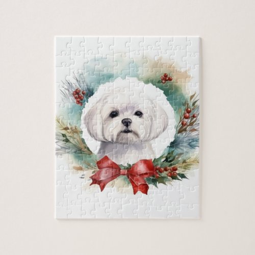 Maltese Christmas Wreath Festive Pup  Jigsaw Puzzle