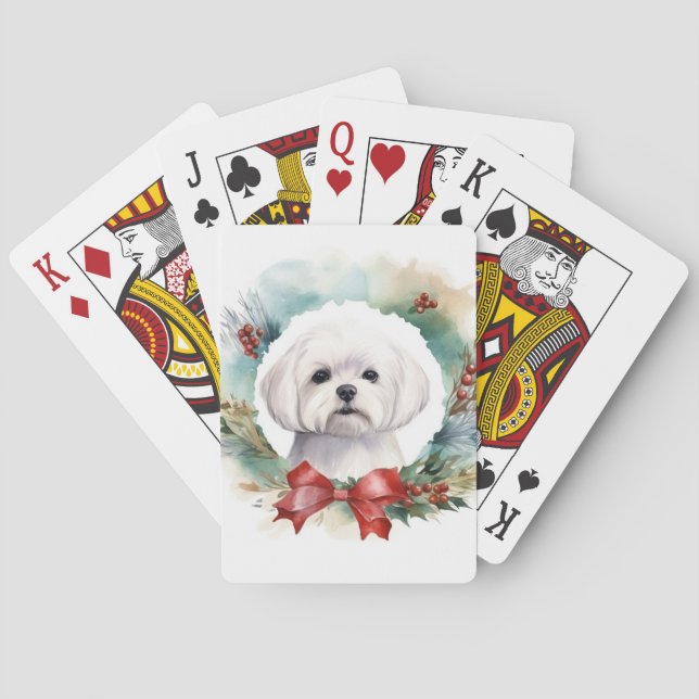 Maltese Christmas Wreath Festive Pup  Poker Cards (Back)