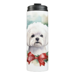 Maltese Christmas Wreath Festive Pup Thermal Tumbler