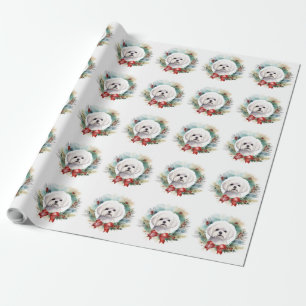 Maltese Christmas Wreath Festive Pup Wrapping Paper
