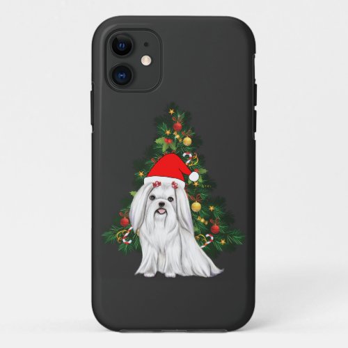 Maltese Christmas Xmas Maltese Dog with Santa hat iPhone 11 Case