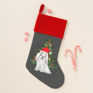 Maltese Christmas, Xmas Maltese Dog with Santa hat Christmas Stocking