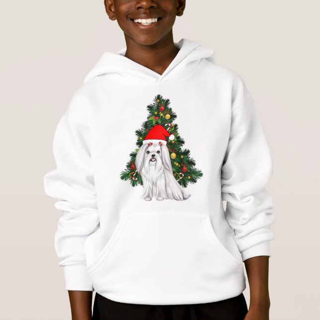 Maltese Christmas, Xmas Maltese Dog with Santa hat Hoodie (Front)
