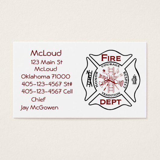 Maltese Cross Bussiness Cards Fire Fighters (Front)