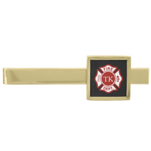 Maltese Cross Custom Initials Fire Rescue Worker Gold Finish Tie Bar