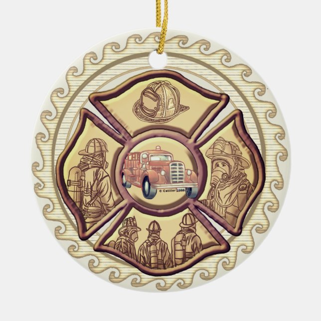 Maltese Cross Firefighter  Ceramic Ornament (Front)