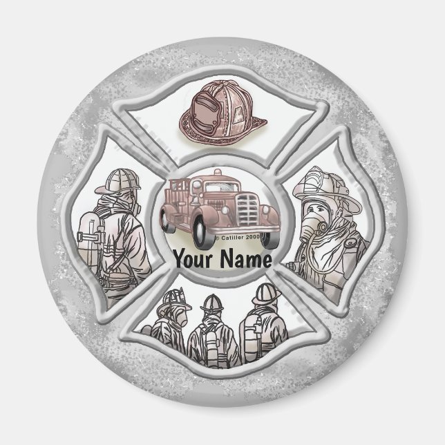 Maltese cross firefighter custom magnet (Front)