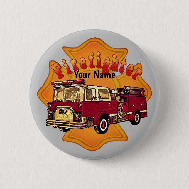Maltese Cross Firefighter Firetruck  Button (Front)