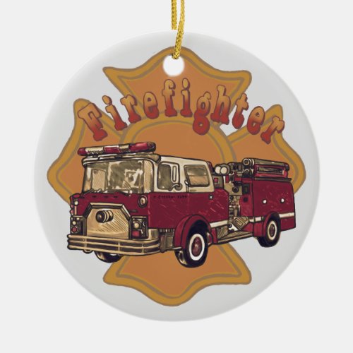 Maltese Cross firefighter Firetruck ornament