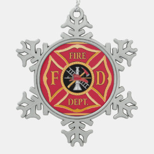 Maltese Cross Firefighter Snowflake Ornament