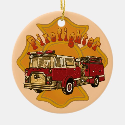 Maltese Cross Firetruck  Ornament 