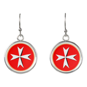 Maltese Cross & Malta flag fashion symbol /St John Earrings