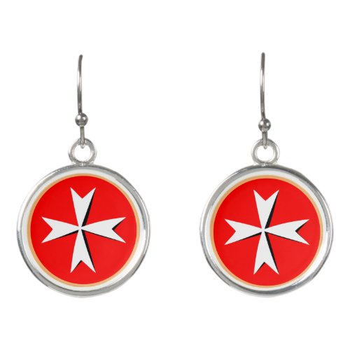 Maltese Cross  Malta flag fashion symbol St John Earrings
