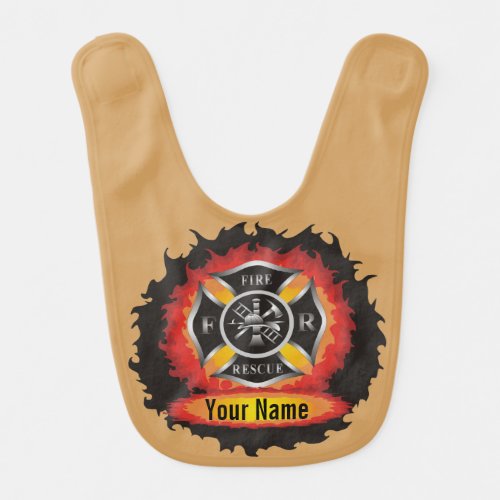 Maltese Cross Personalized Firefighter Baby Bib