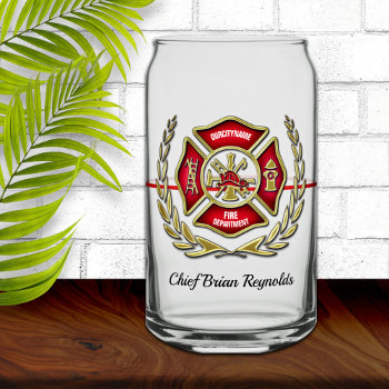 Maltese Cross Personalized Firefighter Can Glass by reflections06 at Zazzle
