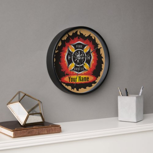 Maltese Cross Personalized Firefighter Clock