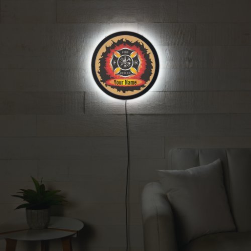 Maltese Cross Personalized Firefighter LED Sign