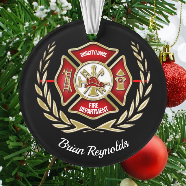 Maltese Cross Personalized Firefighter Ornament (Creator Uploaded)