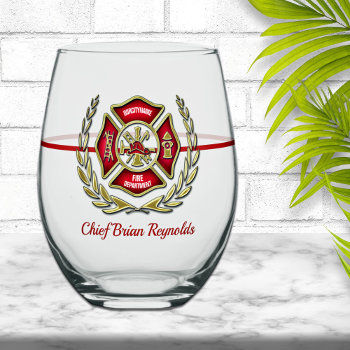 Maltese Cross Personalized Firefighter Stemless Wine Glass by reflections06 at Zazzle