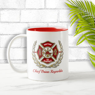 Maltese Cross Personalized Firefighter Two-Tone Coffee Mug